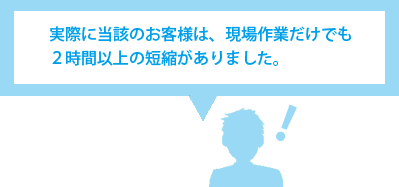 実際に当該のお客様は、現場作業だけでも２時間以上の短縮がありました。 title=